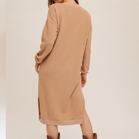 Hem & Thread NWT Tan Waffle Knit Midi Dress size S - Picture 3 of 8
